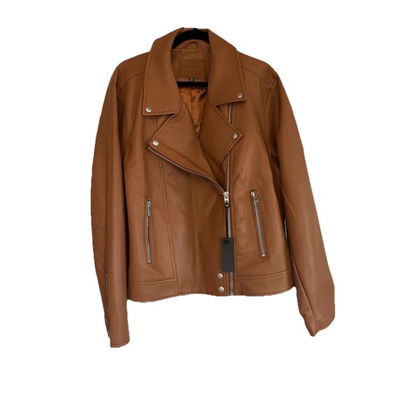 BLANKNYC Classic Brown Vegan Faux Leather Moto Jacket Woman’s Size 2X NWT - Picture 1 of 8